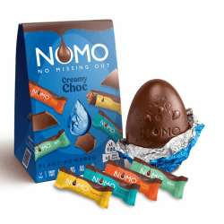 NOMO Creamy XL Osterei INKLUSIVE 4 Mini-Schokoriegel | 154 g | Orange, Minz, Karamell