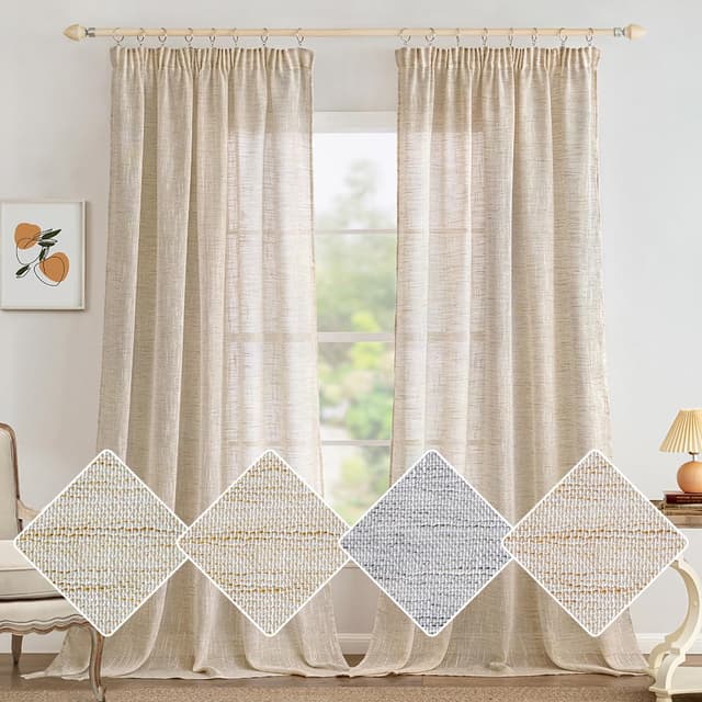 MIULEE Leinen Gardinen Vorhänge mit Kräuselband - 2er Set 140x245 cm Natur ⭐️