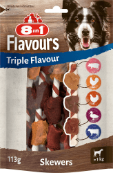 🐶🍖 8in1 Triple Flavour Skewers Kaustangen für Hunde - Kausnacks mit extra viel Fleisch, 113g Beutel (ca. 6 Stück)