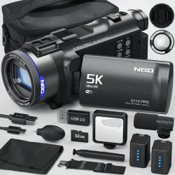 NBD 5K Camcorder 48MP F1.8 mit 16X Zoom & 270° Drehdisplay - Profi-Vlog Kit inkl. Mikrofon