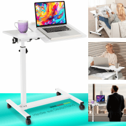 maxVitalis Mobiler Betttisch auf Rollen - Stehtisch höhenverstellbar/breitenverstellbar - Laptoptisch (Weiß) 🛏️📚🍵