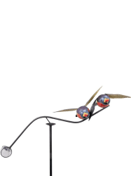 POMMERNTRAUM ® | Windspiel Vogelwippe Gartenpendel Gartenstecker Gartendeko 🐦 Garten Kunst verliebte Vögel mit Glaskugel (blau)