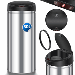 KESSER® Sensor Mülleimer | Automatik Abfalleimer | EDELSTAHL | SILBER | 30 L