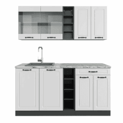 Vicco Singleküche R-Line, Weiß Landhaus/Anthrazit, 160 cm, AP Marmor 🌟