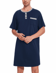 Uniexcosm Herren Nachthemd Kurzarm 🌙 Schlafshirt mit Brusttasche und Knopfleiste