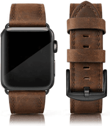 🌟 Echtes Leder Retro Vintage Armband für Apple Watch 42mm 44mm 45mm 46mm - Kompatibel mit iWatch Series 1-10 - Herren
