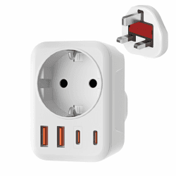 🔌🔋 Reiseadapter UK Adapter England Deutschland Stecker mit 1 AC & 2 USB-C & 2 USB-A(3.4A)