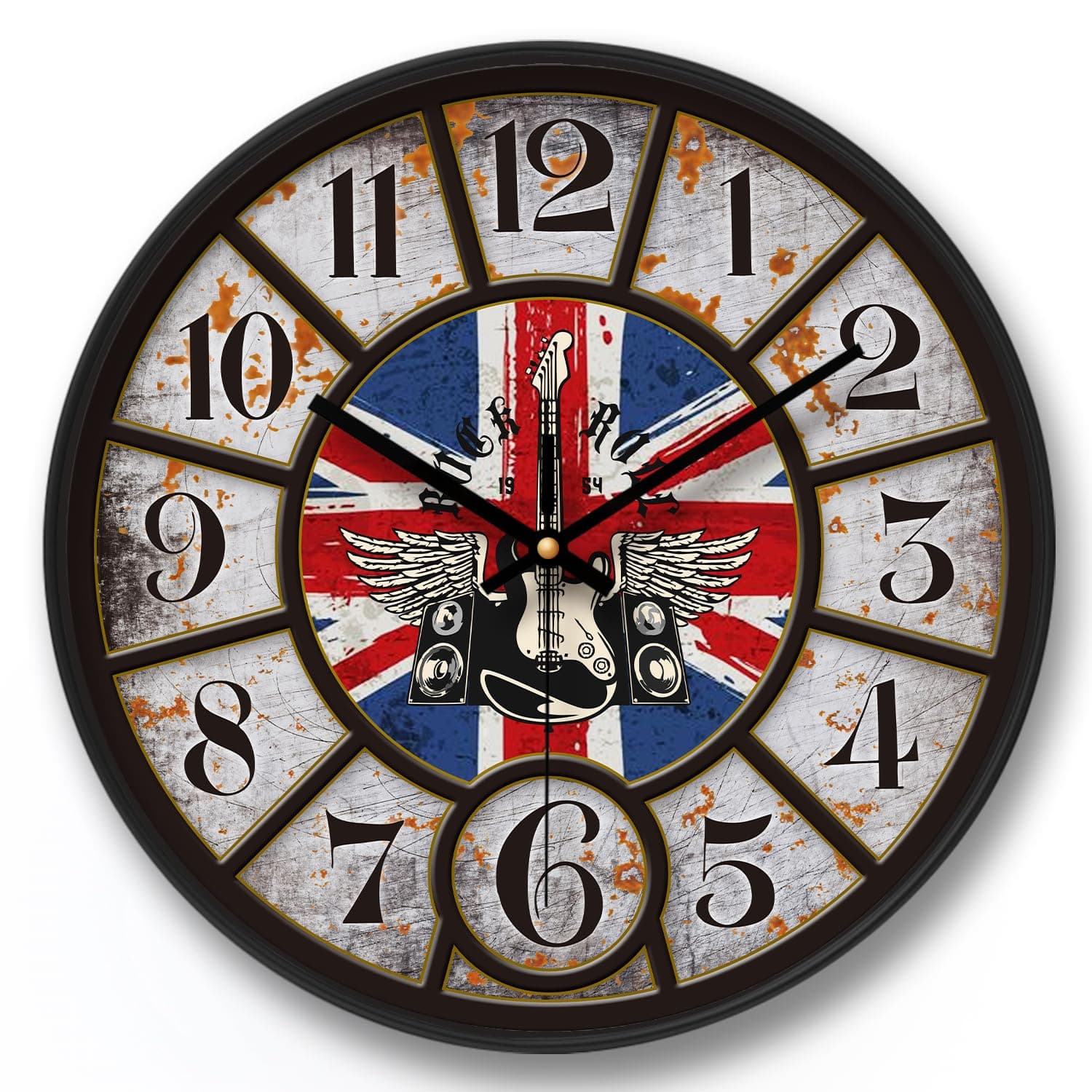 🕰️ Vintage Gitarre Britische Flagge Wanduhr 12 Zoll - Angebot!