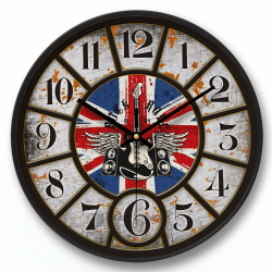 🕰️ Vintage Gitarre Britische Flagge Wanduhr 12 Zoll - Angebot!