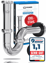 FEINER® Premium Universal Siphon für Waschbecken EDELSTAHL ⭐ Abflussrohr Tauchrohr 2-12cm höhenverstellbar