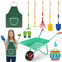 🌿🌻 Tigvio 10 Stück Kinder Gartengeräte Set mit Schubkarre - Ideales Geschenk für kleine Gärtner! 🎁