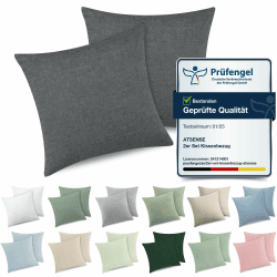 🌟 ATsense 2er Set Kissenbezug 40x40 cm - 100% Gewaschene Baumwolle, Dunkelgrau 😍