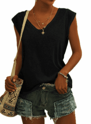 GeGekoko Damen T-Shirt Kurzarm V-Ausschnitt 🌸 Flügelärmeln Sommer Casual Lose Tank Top Basic Mädchen Tops
