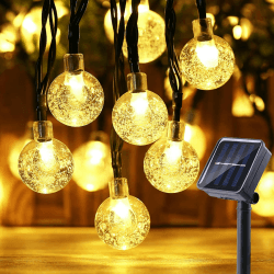 🌞 Solar Lichterkette Aussen 60 LED - 11M - Wasserdicht - Kristall Kugeln - Garten, Terrasse, Balkon, Partys