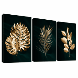 Goldene Palmblätter Leinwand Bilder Set 🌴🖼️ - Wandkunst Malerei Poster Wohnzimmer Schlafzimmer Deko