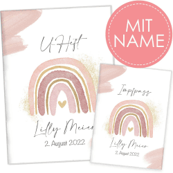 🎨 U-Heft- und Impfpasshülle mit Personalisierung | 3-teiliges Set | Wasserfarben Rosa 🌸