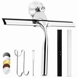 Wunset 25 cm Duschabzieher, Groß Silber Abzieher Dusche - 6-teiliges Set inkl. 2 Ersatz-Silikonlippen