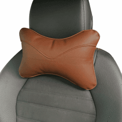 🚗🛋️ Hochwertige Auto Kopfstütze und Nackenkissen aus Leder und Baumwolle - Braun