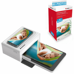 AGFA Photo Realipix Moments Drucker-Paket 📸 + Patronen und Papiere für 80 zusätzliche Fotos 🖨️ – Bluetooth-Fotodruck 10 x 15 cm Smartphone Apple und Android, 4 Pass Sublimation Thermal – Weiß