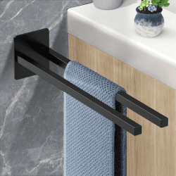 🛁🌟 Handtuchhalter Ohne Bohren Zweiarmig, Edelstahl Handtuchstange Selbstklebender, Doppelt Hantuchhalterung 39cm für Badzimmer, Schwarz 🌟🛁