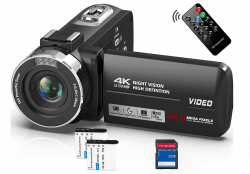 📹 Videokamera 4K Camcorder 48MP mit IR Nachtsicht | 18X Digitalzoom | 30 FPS Webcam Video Kamera 3.0-Zoll 270° Rotation Touchscreen Vlogging Kamera für YouTube 🎥