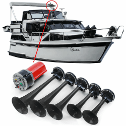 🚤🎶 5 Klang Bootsfanfare General Lee Melodie Hupe mit Kompressor Schwarz 12 Volt
