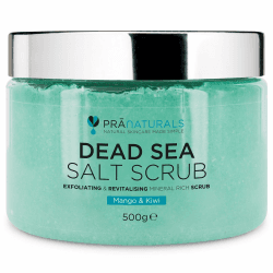 🌿🧖‍♀️ PraNaturals Körperpeeling mit Salz aus dem Toten Meer 500g - Feuchtigkeitsspendend & pflegend (Mango und Kiwi)