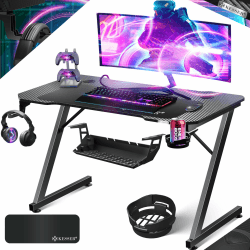 🎮 KESSER® Gaming Tisch 100cm x 60cm | Z-Form Gamer Schreibtisch | Kopfhörerhaken & Kohlebeschichtung 🖥️