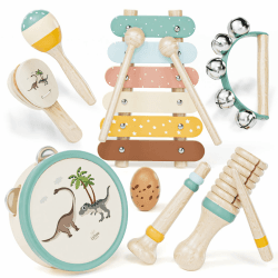Lehoo Castle Musikinstrumente für Kinder 🎶 Montessori Holzspielzeug ab 2-3 Jahre 🎵 Instrumente Set mit Xylophone Trommel 🥁