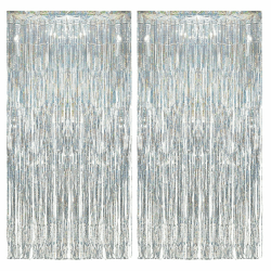 KOOSREEL Lametta 2 Metall, silberfarben (1 x 2 m) 🌟 Dekoration aus Glitzerfolie für Silvester, Hochzeitsfeier, Geburtstagsdekoration 🎉