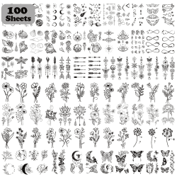 100 Blätter Fake Tattoos - Temporäre 3D Wasserdicht Tattoo Set für Frauen und Mädchen 🌟