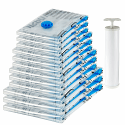 🌬️ Amazon Basics Vakuumbeutel für Kleidung - 12er-Pack mit Luftdichtem Ventil und Handpumpe