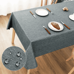 AooHome Tischdecke Abwaschbar, Grau Tischdecken 100x140cm Leinen-Optik Tischtuch aus Polyester Wasserabweisend mit Lotuseffekt