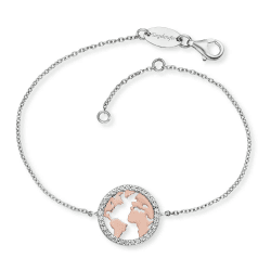 🌍 Engelsrufer Damen-Armband aus 925 Silber mit Rosegold Welt und Zirkonia, ERB-WORLD-BICOR-ZI 🌟