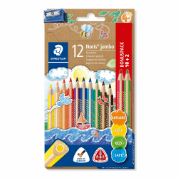 🌟🖍️ STAEDTLER Buntstift Noris jumbo Bonuspack mit 12 brillanten Farben und einem Spitzer