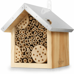 🐝🌿 WILDLIFE HOME Bienenhotel mit Metalldach - Unbehandeltes Naturholz 🌼🪲