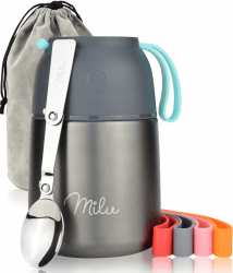Milu® Thermobehälter für Essen 450ml, Edelstahl Warmhaltebehälter mit Löffel 😋🥣