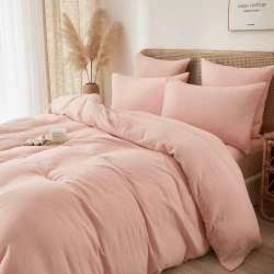 Luofanfei Baumwolle Musselin Bettwäsche 135x200 4teilig Rosa Renforce Uni Sommer Kühlende Boho Bettwäsche Set 🌸🛏️
