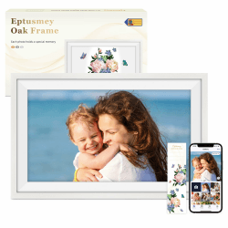 Eptusmey Digitaler Bilderrahmen WLAN 15,6 Zoll Groß Eichenholz Bilderrahmen 32GB 1920 × 1080 FHD IPS Touchscreen 🖼️