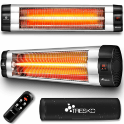 TRESKO Infrarot Heizstrahler 2500W mit Fernbedienung 🔥 | Wärmestrahler Terrasse elektrisch mit 3 Heizstufen | Terrassenstrahler Innen & Außen