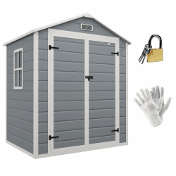 🏡🌿 Outsunny Gerätehaus mit Pultdach 2,12 m² Gartenhaus mit Fenster 🪟 Geräteschuppen Abschließbarer Geräteschrank mit Handschuhe für Garten Balkon Grau 183 x 134 x 210 cm