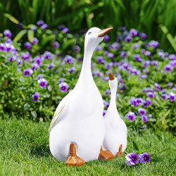 Voyyphixa Weiße Gans Deko Garten Entenmutter und Entenküken Hoflandschaft Gartenstatue Ornament 🦆🌿