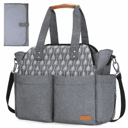Lekebaby Baby Wickeltasche Bote groß mit Wickelunterlage für Reise, Grau ⭐️👶