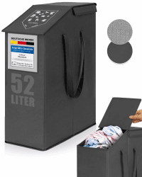 🌟 TOP-Angebot! Schlanker Wäschekorb mit Deckel - 52 L - Grau