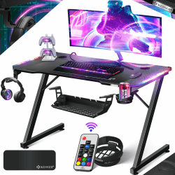 🎮 KESSER® Gaming Tisch LED 120cm x 60cm | Z-Form Gamer Schreibtisch 🖥️