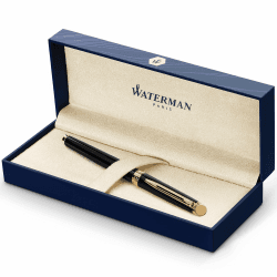 Waterman Hémisphère Tintenroller | Hochglänzend Schwarz mit Zierteile aus 23 K Gold 🖋️