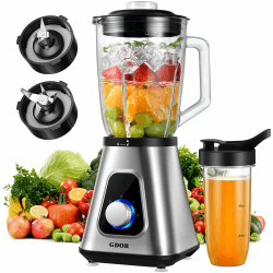 🌪️ GDOR 1200W Standmixer 2-1 Smoothie Maker mit 1,5L Glaskrug und 650ml Reisebecher