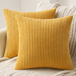 MIULEE 2er Set Kissenbezüge Senfgelb 40x40 cm, Elegantes Design aus Kord, Weiche Dekorative Kissenhüllen