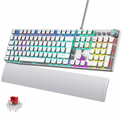 TECURS Gaming Mechanische Tastatur - Programmierbare Gamer Mit Magnetische Handgelenkauflage, Rote Schalter, 19 LED Modi, Multimedia-Tasten, PC Mit Kabel QWERTZ DE-Layout, Weiß 🔥🎮