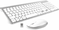 🌟 Tastatur Maus Set Kabellos - 2.4Ghz USB Funk Tastatur QWERTZ (Deutsch) Layout 🖱️ Ergonomisch Klein Maus Ultra-Dünne Wireless Keyboard Mouse für Computer/Desktop/PC/Laptop/Smart TV/Windows- Weiß Silber 🌟